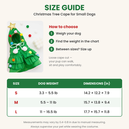 Star Cape size guide: S 3.3–5.5 lb, M 5.5–11 lb, L 11–16.5 lb
